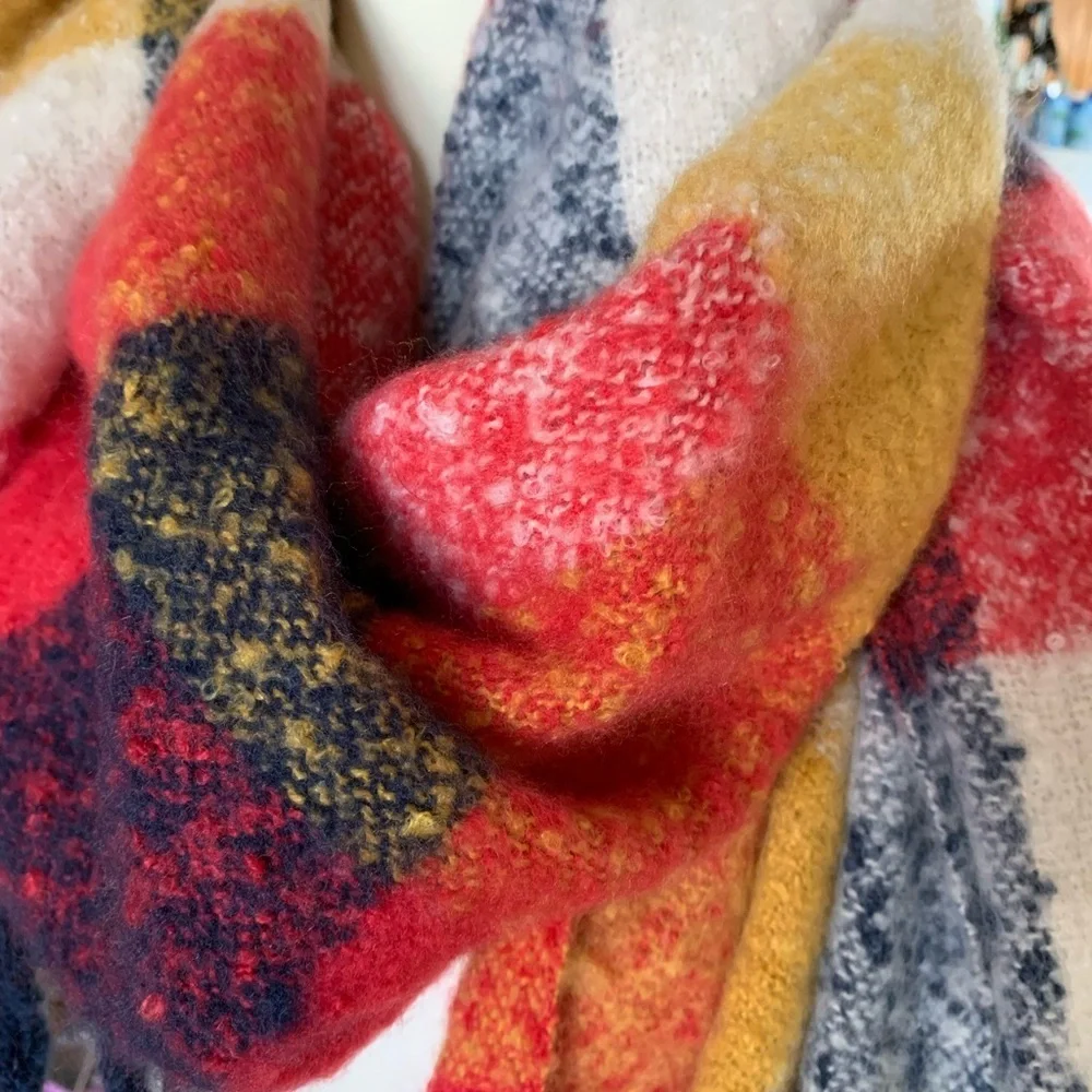 Boutique Plaid Fringe‎ Blanket Scarf OS